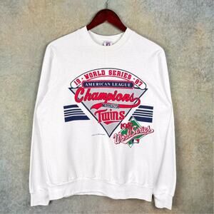 VTG 1987 Minnesota Twins World Series Sweatshirt Sz M White MLB Champs Crewneck